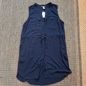 H&M Blue Midi Dress with Flowy Silhouette and Round Neckline